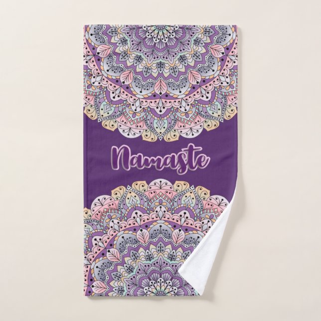 Namaste Cute pink and purple floral mandala Hand Towel (Hand Towel)