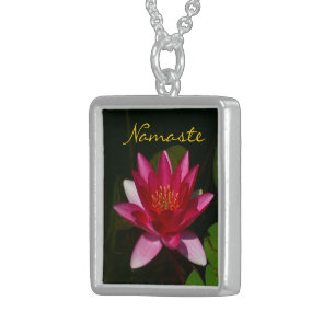 "NAMASTE-DEEP ROSE PINK LOTUS BLOSSOM" (PHOTOG) STERLING SILVER NECKLACE