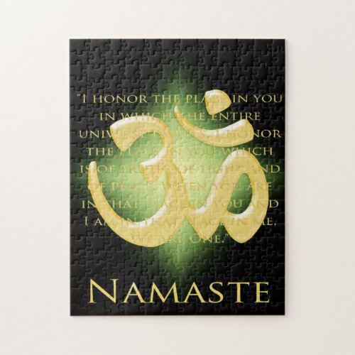 Namaste Definition with Om Symbol _ on Black Jigsaw Puzzle