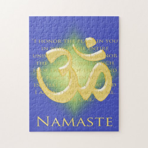 Namaste Definition with Om Symbol _ on Blue Jigsaw Puzzle