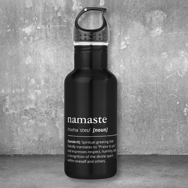 Namaste Definition Yoga accessory black and white Stainless Steel Water Bottle (Creator Uploaded)