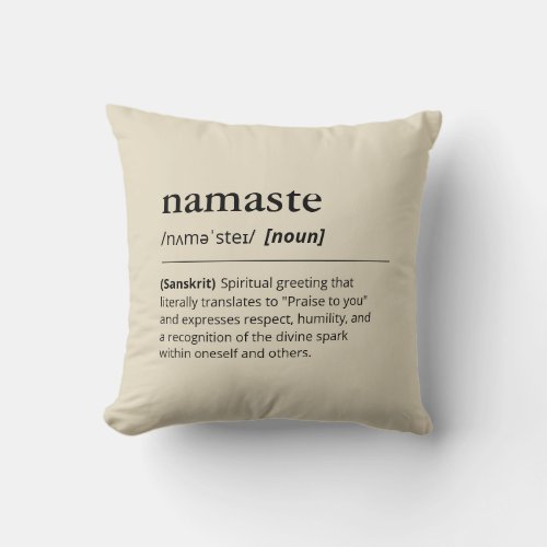 Namaste Definition Yoga Meditation Beige Modern Throw Pillow
