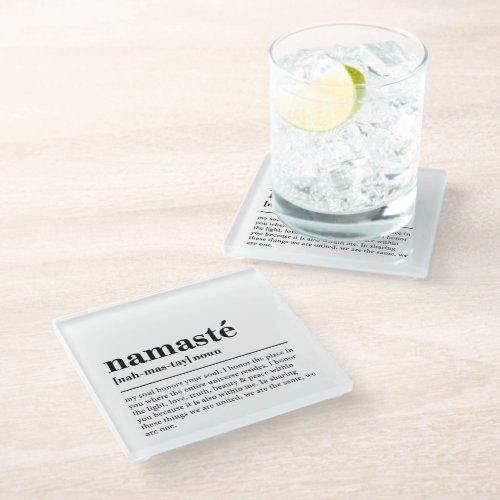 Namaste Definition Yoga Modern Minimal Meditation Glass Coaster