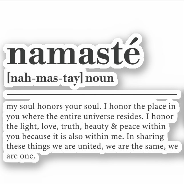 Namaste Definition Yoga Modern Minimal Meditation Sticker (Front)