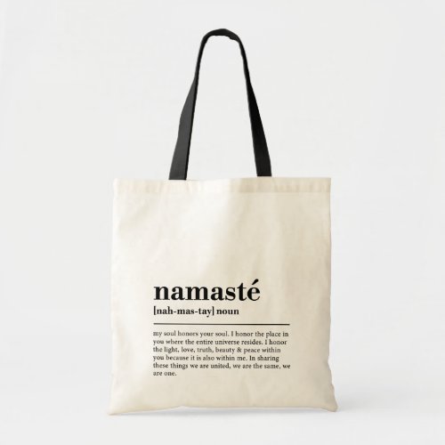 Namaste Definition Yoga Modern Minimal Meditation Tote Bag