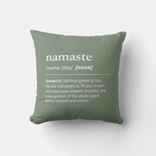 Namaste Definition Yoga Sage Green Minimalist Throw Pillow