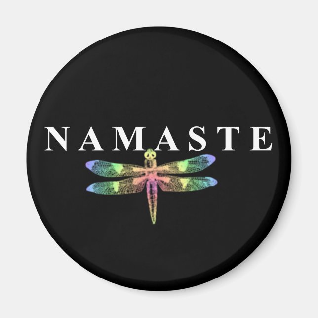 Namaste Dragonfly (Dark Background) Round Magnet (Front)
