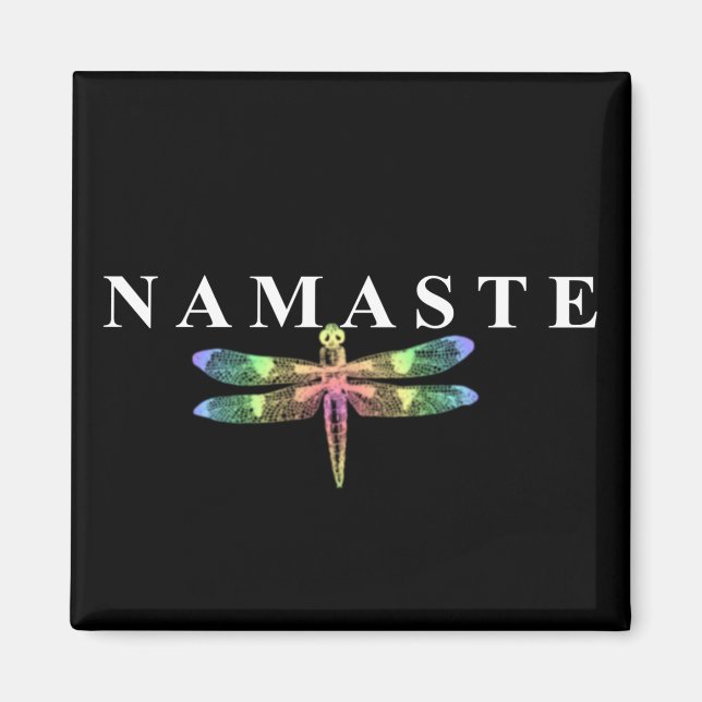Namaste Dragonfly (Dark Background) Square Magnet (Front)