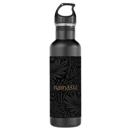 Namaste Elegant Black Floral Gold Script Monogram Stainless Steel Water Bottle