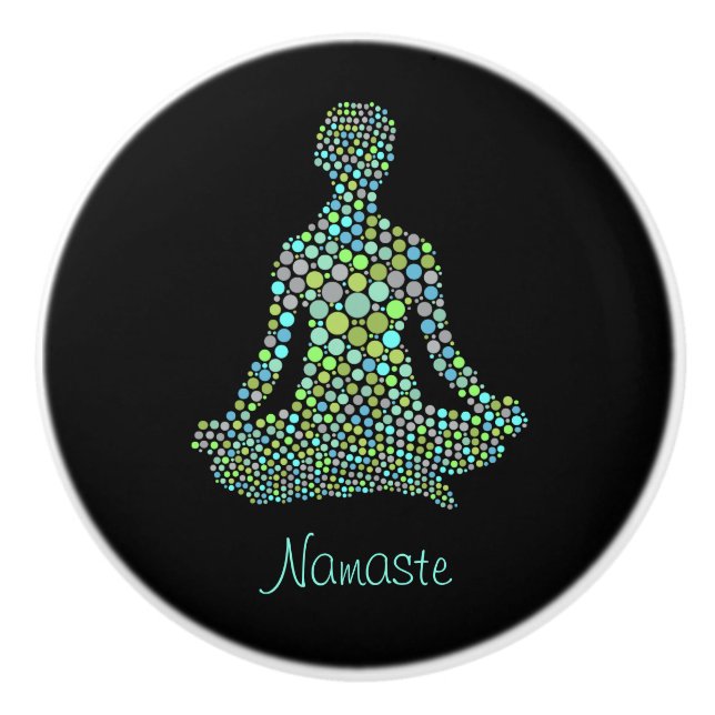 Namaste Female Half Lotus Green Blue Purple Black Ceramic Knob (Front)