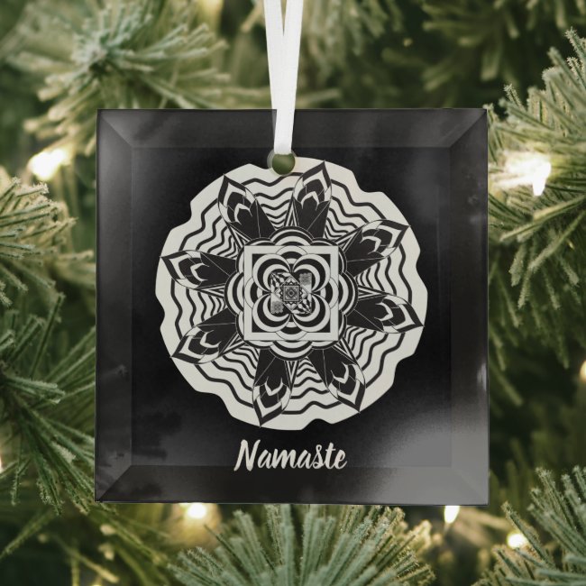 Namaste Floral Mandala Black and White Beveled 