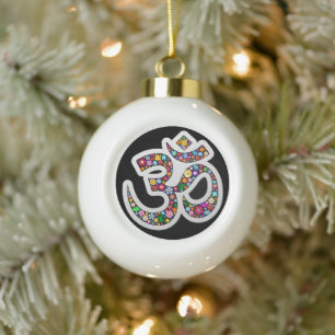 Namaste Floral Symbol Art Ceramic Ball Christmas Ornament
