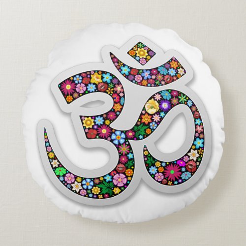 Namaste Floral Yoga Symbol  Round Pillow