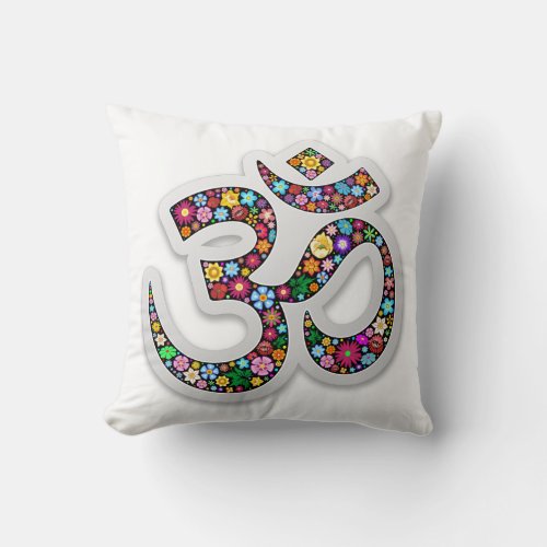 Namaste Floral Yoga Symbol  Throw Pillow