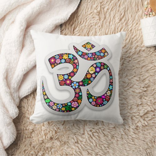 Namaste Floral Yoga Symbol  Throw Pillow