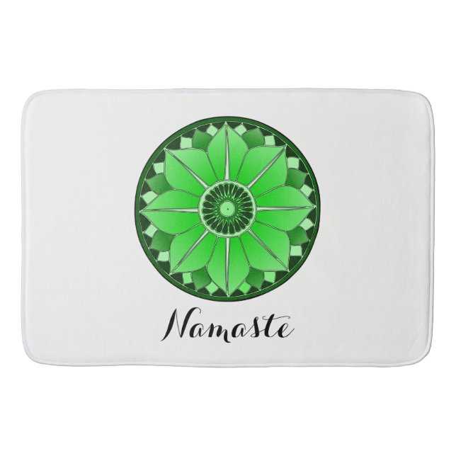 NAMASTE Flower Spiritual Green Lotus Mandala White Bathroom Mat (Front)