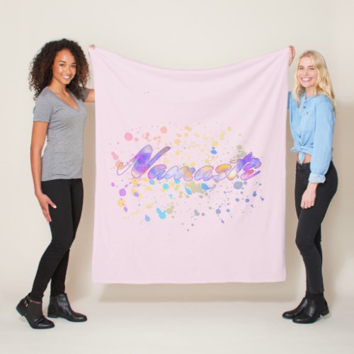 Namaste for Yoga Watercolor Pink Mauve Yellow Blue Fleece Blanket