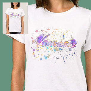 Namaste for Yoga Watercolor Pink Mauve Yellow Blue T-Shirt