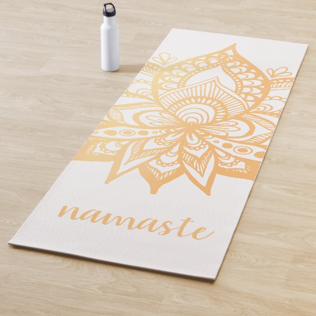 Namaste Gold Lotus Flower Mandala White Yoga Mat (In Situ)