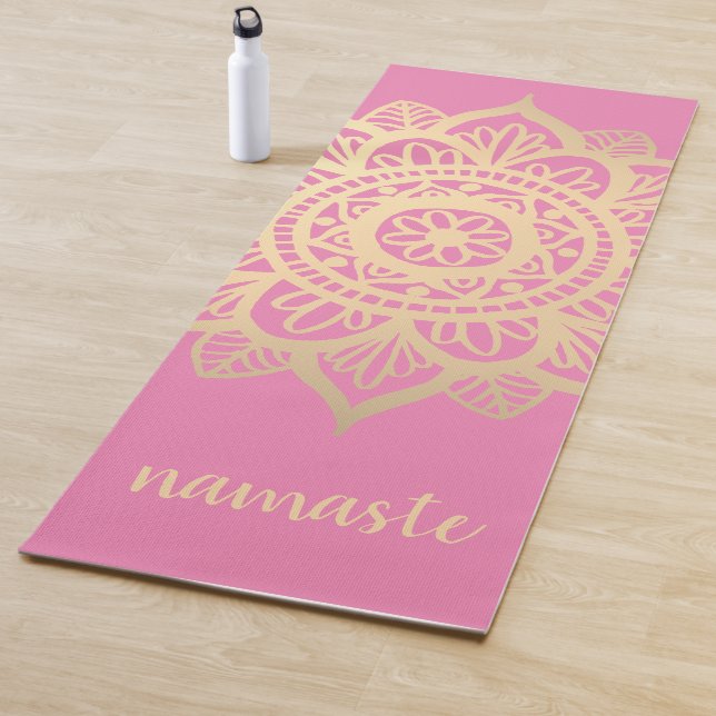 Namaste Gold Mandala Flower Pink Yoga Mat (In Situ)