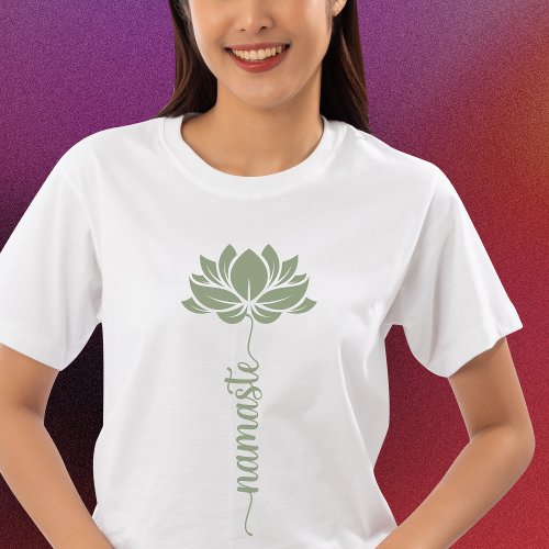 Namaste Green Lotus Flower Modern Script T_Shirt
