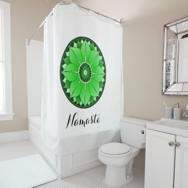 NAMASTE Green Lotus Mandala New Age Personalized Shower Curtain (In Situ)