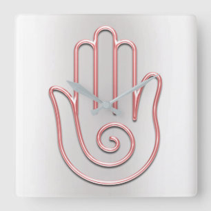 Namaste Greeting Gray Metallic Joga Pink Hand Square Wall Clock