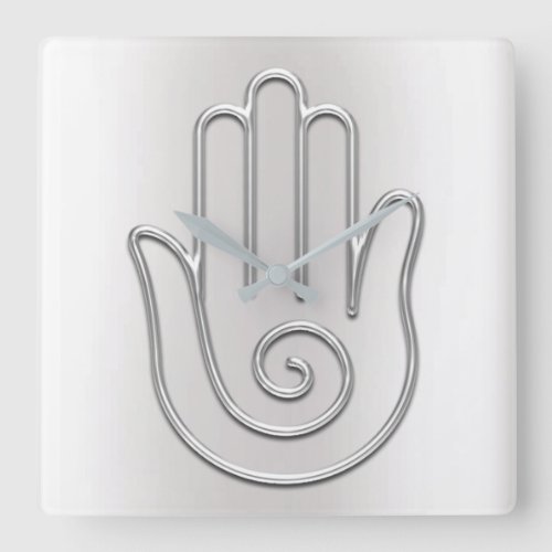 Namaste Greeting Gray Metallic Joga Silver Hand Square Wall Clock