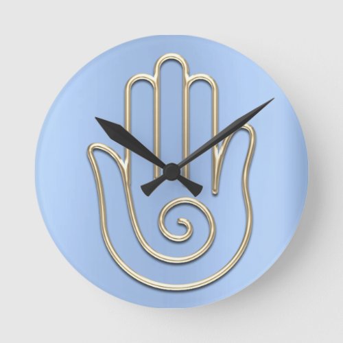 Namaste Greeting Metallic Joga Gold Blue Hand Round Clock
