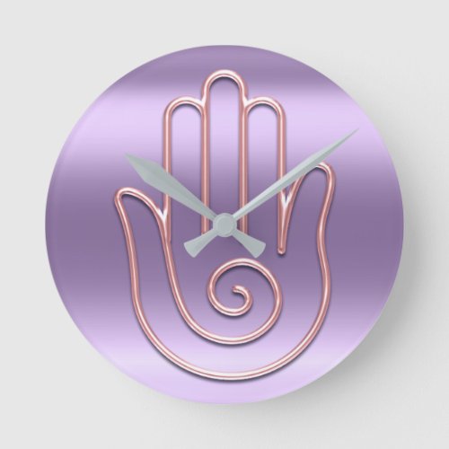 Namaste Greeting Metallic Joga Pink Violet Hand Round Clock