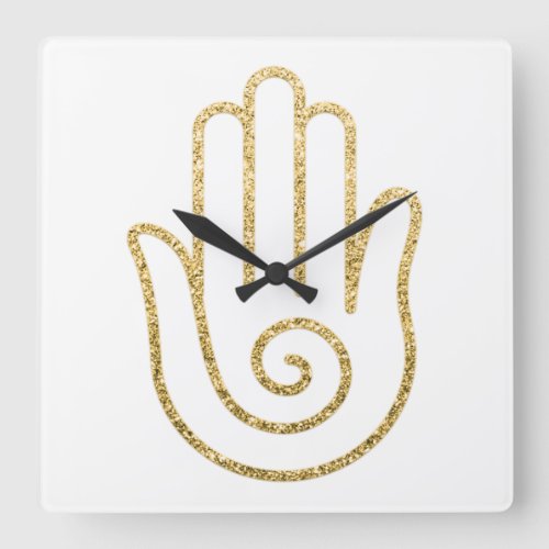 Namaste Greeting White Glitter Gold Hand Square Wall Clock