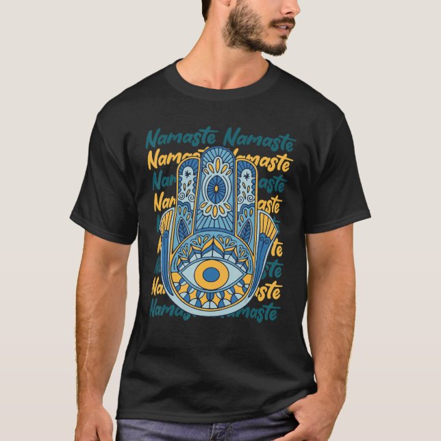 Namaste Hamsa Hand Religion Yoga Hinduism Hamsa Ey T-Shirt (Front)