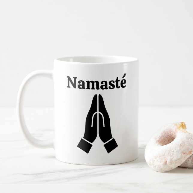 Namasté hands together greeting symbol coffee mug (With Donut)