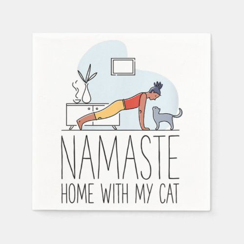 Namaste Home With My Cat Funny Yoga Lover Introver Napkins