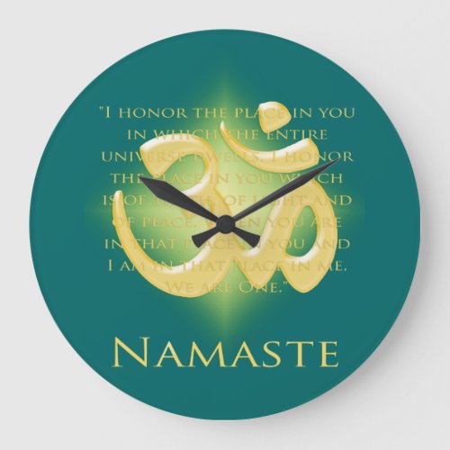 Namaste _ I bow to you in green Large Clock
