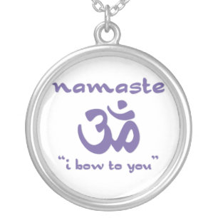 Namaste - I bow to you (in purple) Silver Plated Necklace