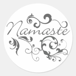 Namaste in dark gray swirls classic round sticker