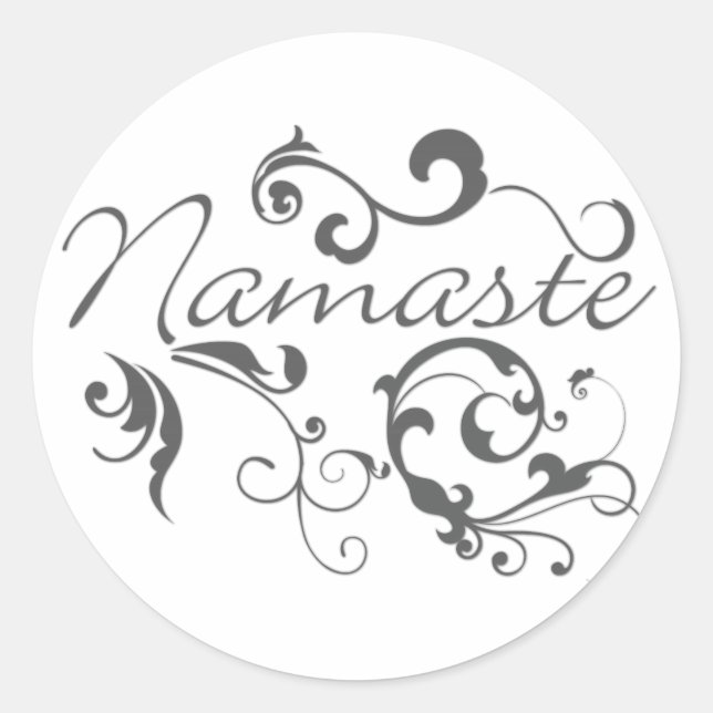 Namaste in dark gray swirls classic round sticker (Front)