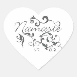 Namaste in dark gray swirls heart sticker