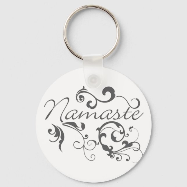 Namaste in dark gray swirls keychain (Front)