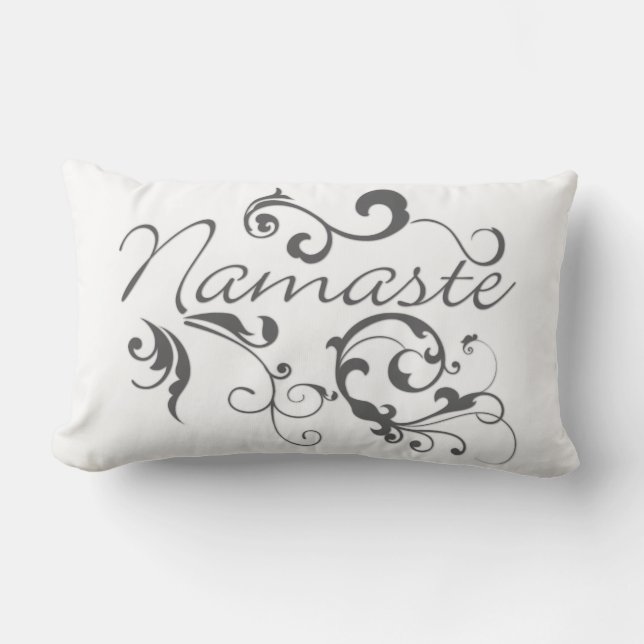 Namaste in dark gray swirls lumbar pillow (Front)