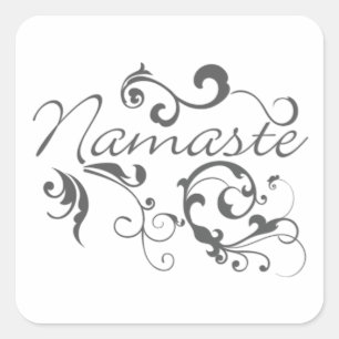 Namaste in dark gray swirls square sticker