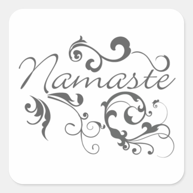 Namaste in dark gray swirls square sticker (Front)