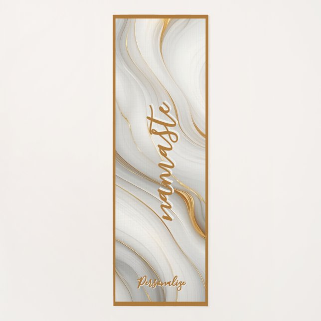 Namaste in Gold – Personalized Marble Zen Yoga Mat (Front)