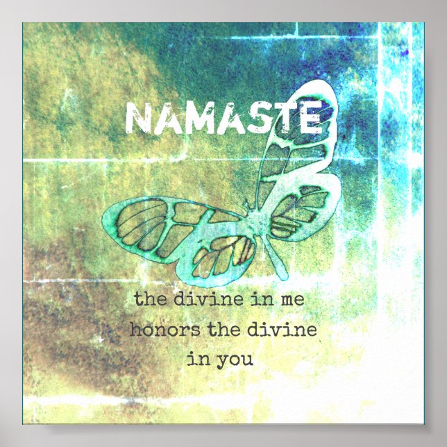 namaste inspirational  quote poster teal butterfly (Front)