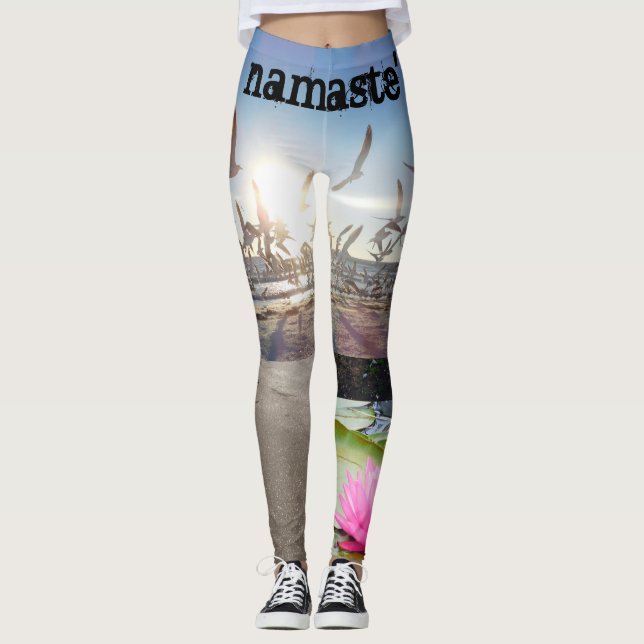 namaste' lotus beach yoga leggings (Front)