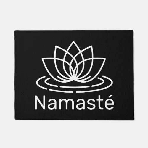 Namast lotus flower modern black  white welcome doormat