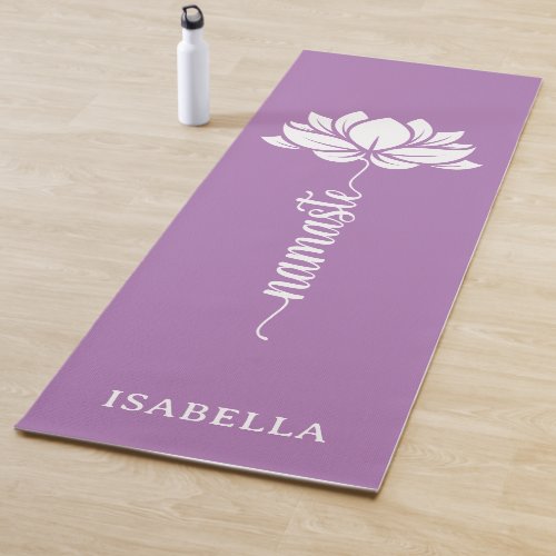 Namaste Lotus Flower Modern Lavender Custom Name Yoga Mat