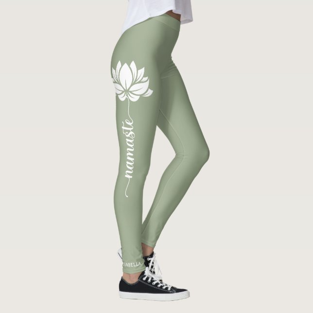 Namaste Lotus Flower Modern Personalized Name Leggings (Right)