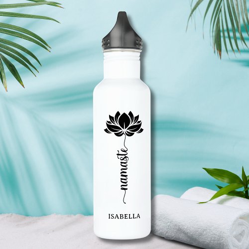 Namaste Lotus Flower Modern Personalized Name Stainless Steel Water Bottle